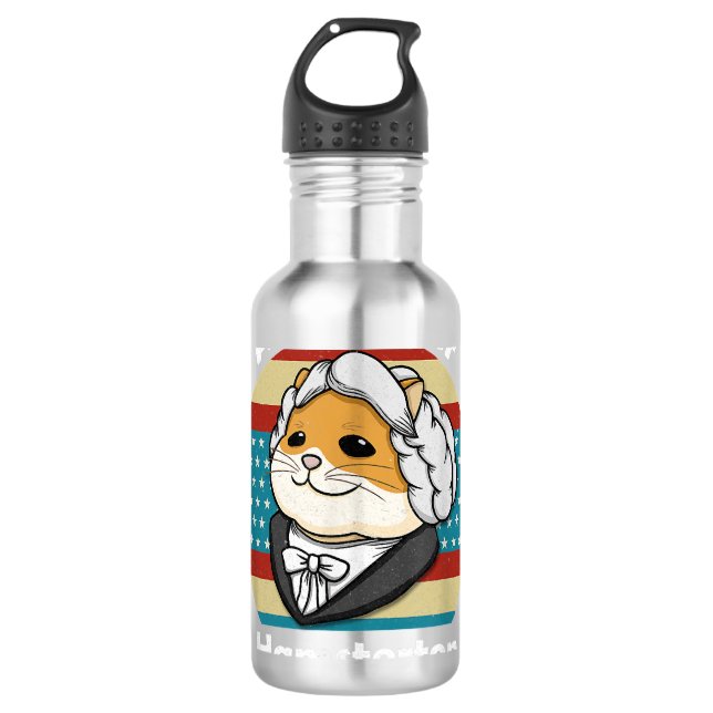 Alexander Hamilton Retro Hamster Edelstahlflasche (Vorderseite)