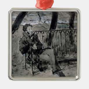 Alexander Pushkin in einem Park, 1899 Ornament Aus Metall