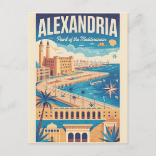 Alexandria Ägypten Retro-Reiseposter-Kunst Postkarte