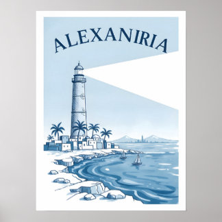Alexandria Lighthouse Coastal Scene Travel Poster