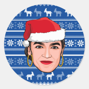 Alexandria Ocasio-Cortez (AOC) Weihnachten Runder Aufkleber