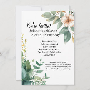 Alex's Floral 10. Geburtstag Einladung
