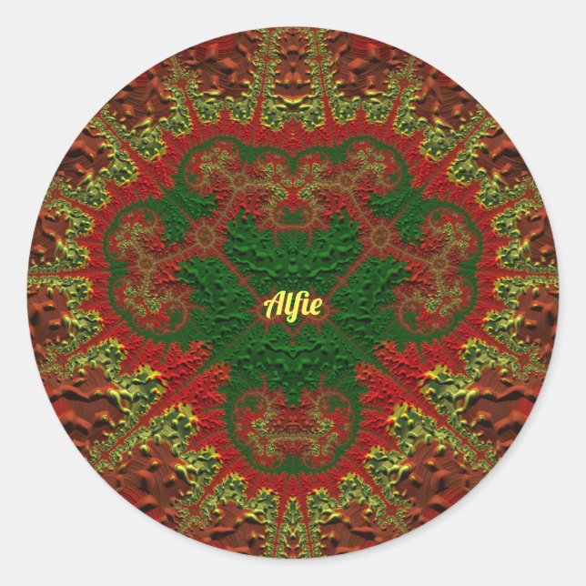 ALFIE HÜBSCH 3D! Gold, Rot und Grün ~ Runder Aufkleber (Vorderseite)