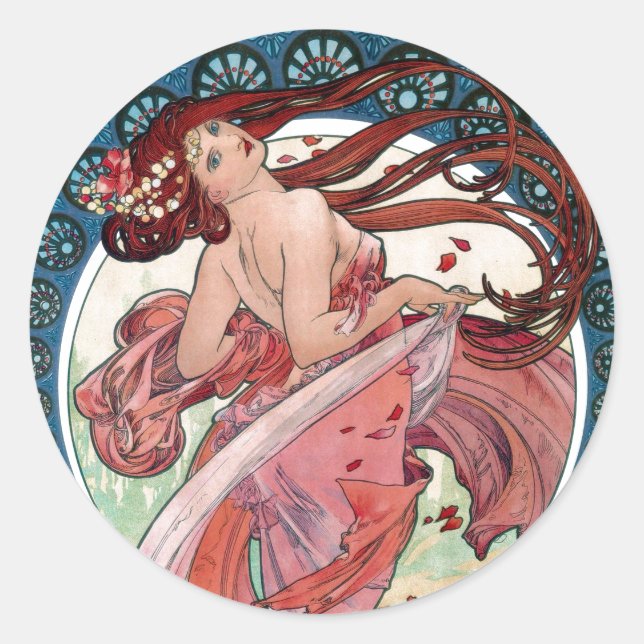 Alfons Mucha 1898 Dance Runder Aufkleber (Vorderseite)