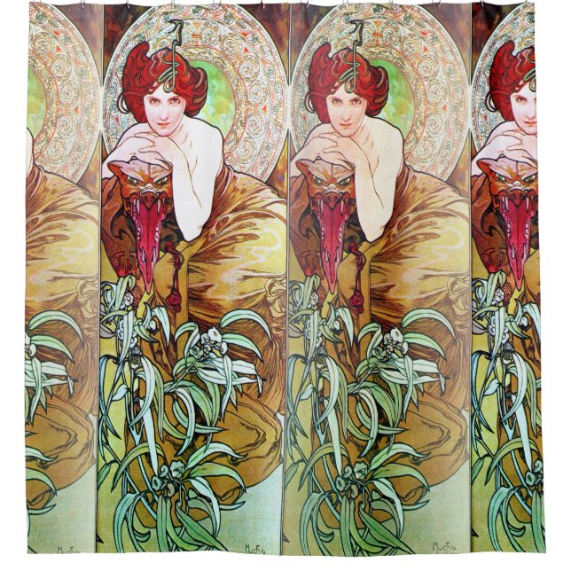 Alfons Mucha 1900 die wertvollen Steine Smaragd Duschvorhang (Vorderseite)