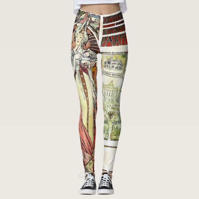 Alfons Mucha 1900 Österreichischer Pavillon Leggings (Vorderseite)