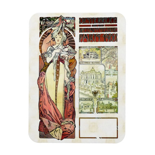 Alfons Mucha 1900 Österreichischer Pavillon Magnet (Vertikal)