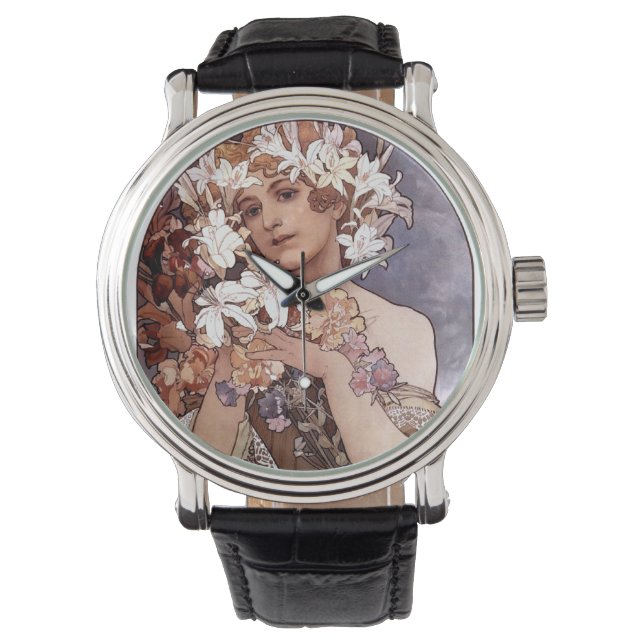 Alfons Mucha: Blume Armbanduhr (Vorderseite)