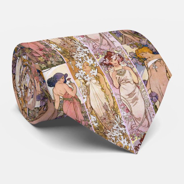 Alfons Mucha ,"Die vier Blume" Krawatte (Gerollt)