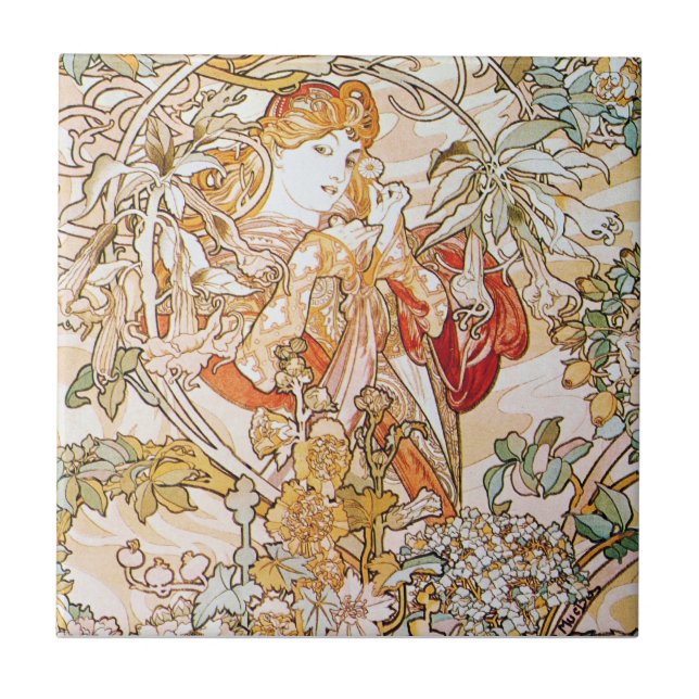 Alfons Mucha Kunst Fliese (Vorderseite)