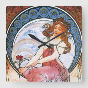 Alfons Mucha: Muse der Malerei Quadratische Wanduhr