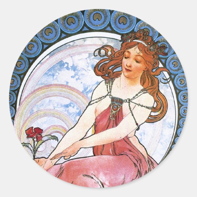 Alfons Mucha: Muse der Malerei Runder Aufkleber (Vorderseite)