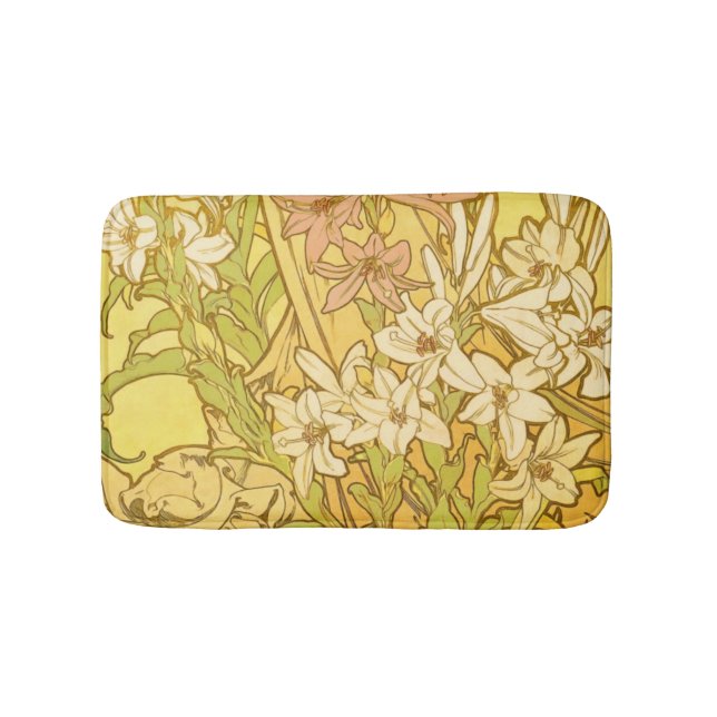 Alfonse Mucha Art Nouveau Lilien Blume Badematte (Vorderseite)
