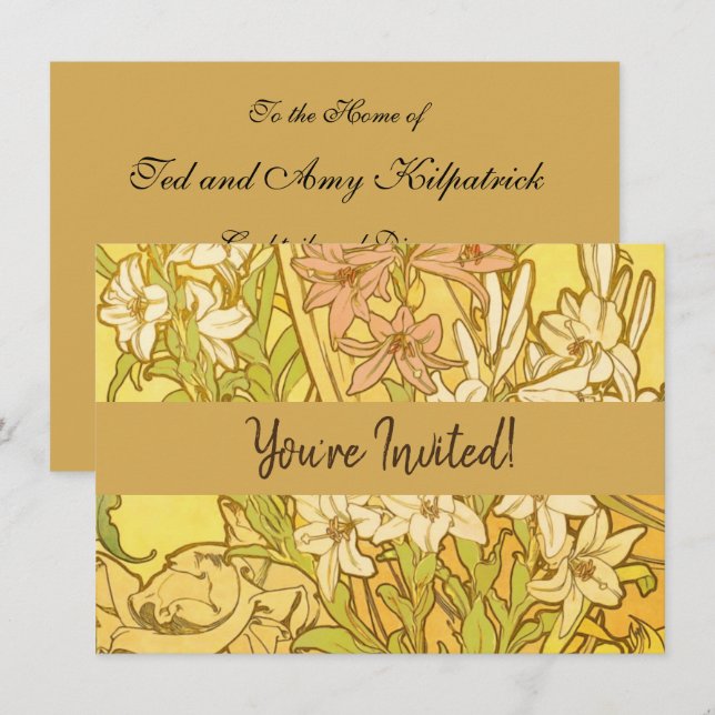 Alfonse Mucha Art Nouveau Lilien Blume Einladung (Vorne/Hinten)