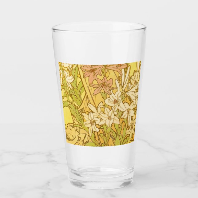 Alfonse Mucha Art Nouveau Lilien Blume Glas (Vorderseite)