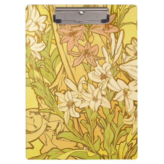 Alfonse Mucha Art Nouveau Lilien Blume Klemmbrett (Vorderseite)