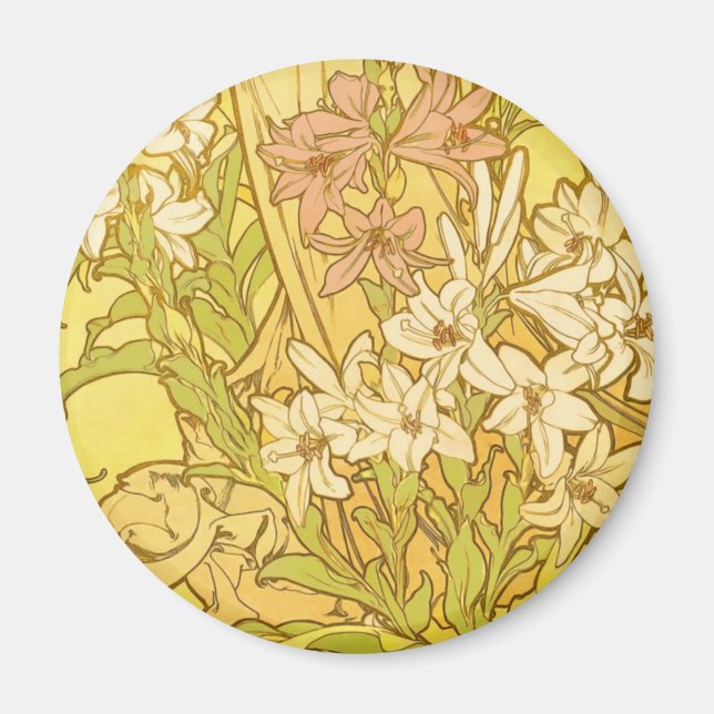 Alfonse Mucha Art Nouveau Lilien Blume Magnet (Vorne)