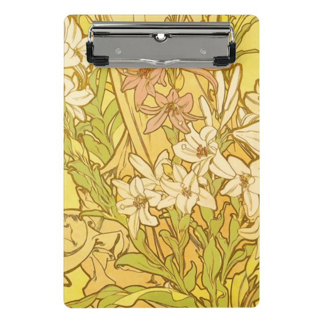 Alfonse Mucha Art Nouveau Lilien Blume Mini Klemmbrett (Vorderseite)
