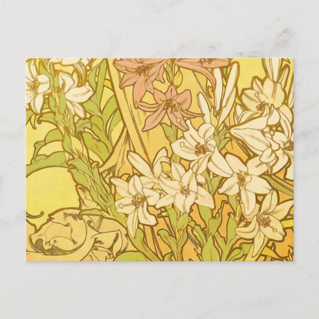 Alfonse Mucha Art Nouveau Lilien Blume Postkarte (Vorderseite)