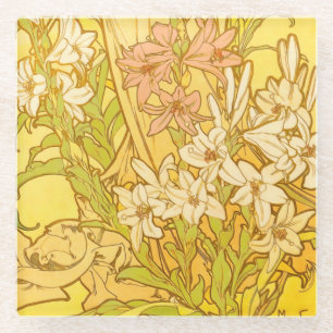 Alfonse Mucha Art Nouveau Lilienblumen Glasuntersetzer