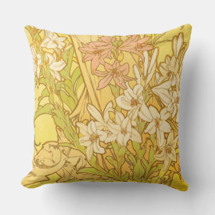 Alfonse Mucha Art Nouveau Lilienblumen Kissen
