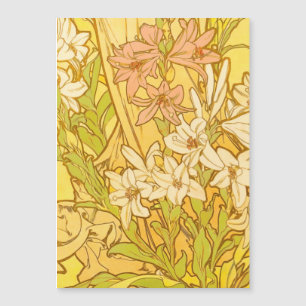 Alfonse Mucha Art Nouveau Lilienblumen Magnetkarte
