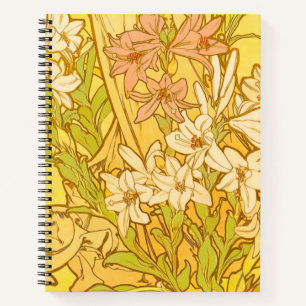 Alfonse Mucha Art Nouveau Lilienblumen Notizbuch