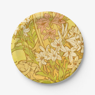 Alfonse Mucha Art Nouveau Lilienblumen Pappteller