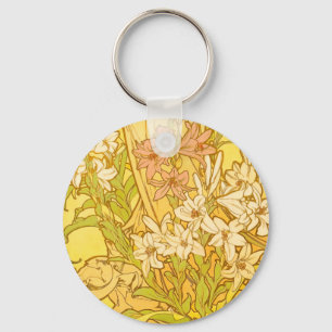 Alfonse Mucha Art Nouveau Lilienblumen Schlüsselanhänger