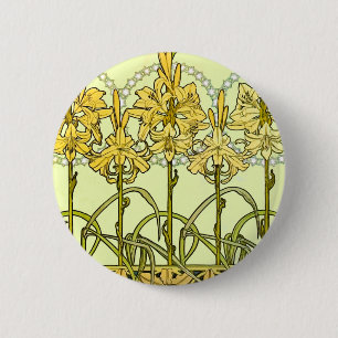 Alfonse Mucha Art Nouveau Lilienmuster Button