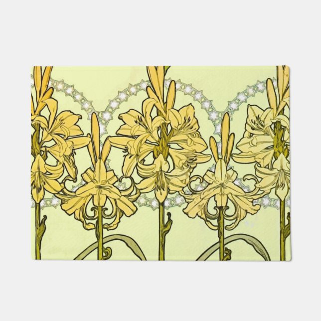 Alfonse Mucha Art Nouveau Lily Floral Pattern Fußmatte (Vorderseite)