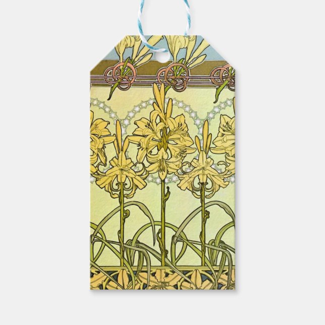 Alfonse Mucha Art Nouveau Lily Floral Pattern Geschenkanhänger (Vorderseite)