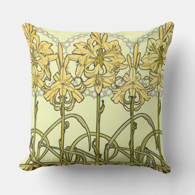 Alfonse Mucha Art Nouveau Lily Floral Pattern Kissen (Vorderseite)