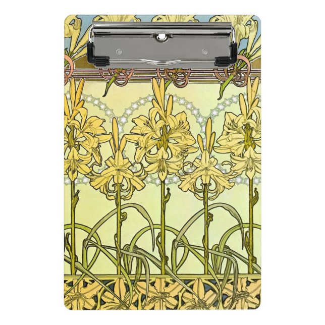 Alfonse Mucha Art Nouveau Lily Floral Pattern Mini Klemmbrett (Vorderseite)