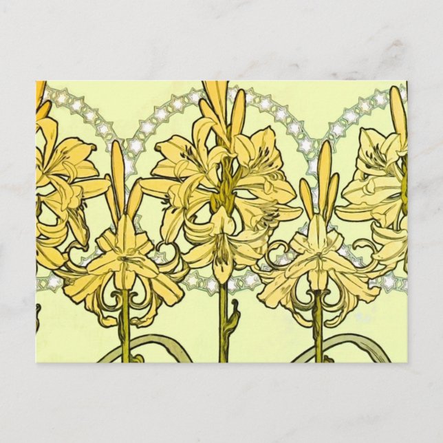 Alfonse Mucha Art Nouveau Lily Floral Pattern Postkarte (Vorderseite)