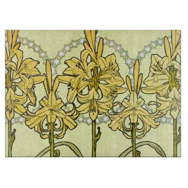 Alfonse Mucha Art Nouveau Lily Floral Pattern Schneidebrett (Vorderseite)