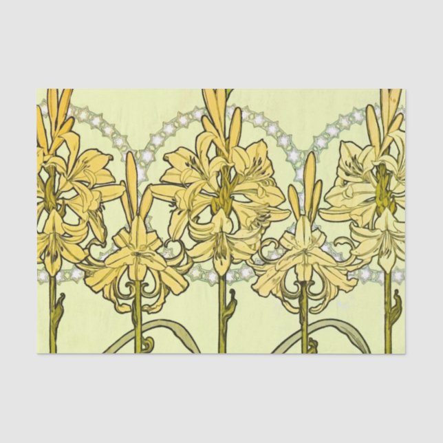 Alfonse Mucha Art Nouveau Lily Floral Pattern Seidenpapier (Vorderseite)