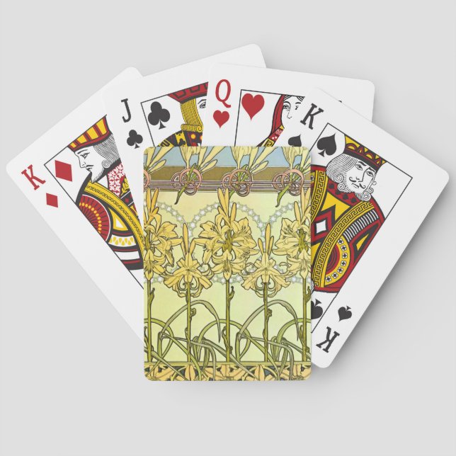 Alfonse Mucha Art Nouveau Lily Floral Pattern Spielkarten (Rückseite)