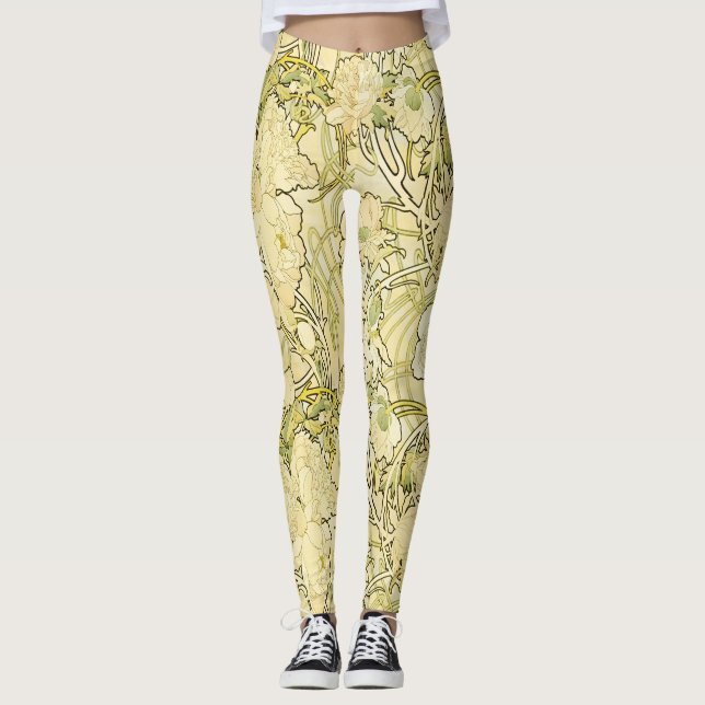 Alfonse Mucha Art Nouveau Peonies Botanical Art Leggings (Vorderseite)