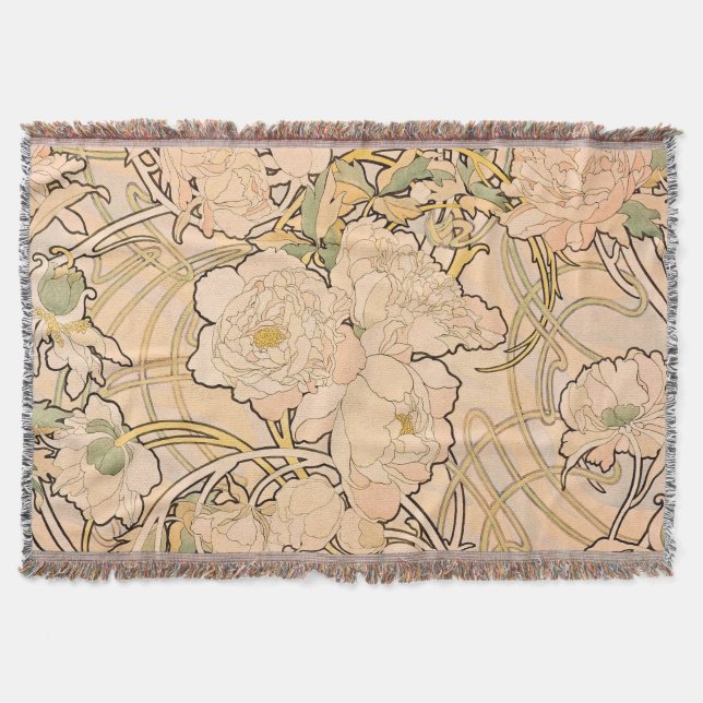 Alfonse Mucha Art Nouveau Peonies Decke (Vorderseite)