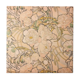 Alfonse Mucha Art Nouveau Peonies Fliese