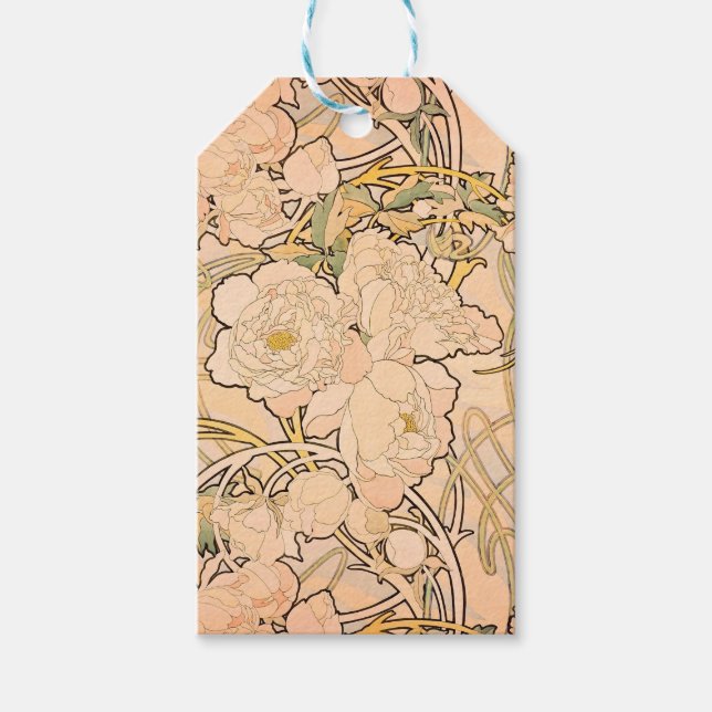 Alfonse Mucha Art Nouveau Peonies Geschenkanhänger (Vorderseite)