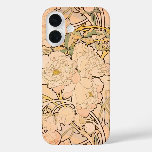 Alfonse Mucha Art Nouveau Peonies iPhone 16 Hülle (Rückseite)