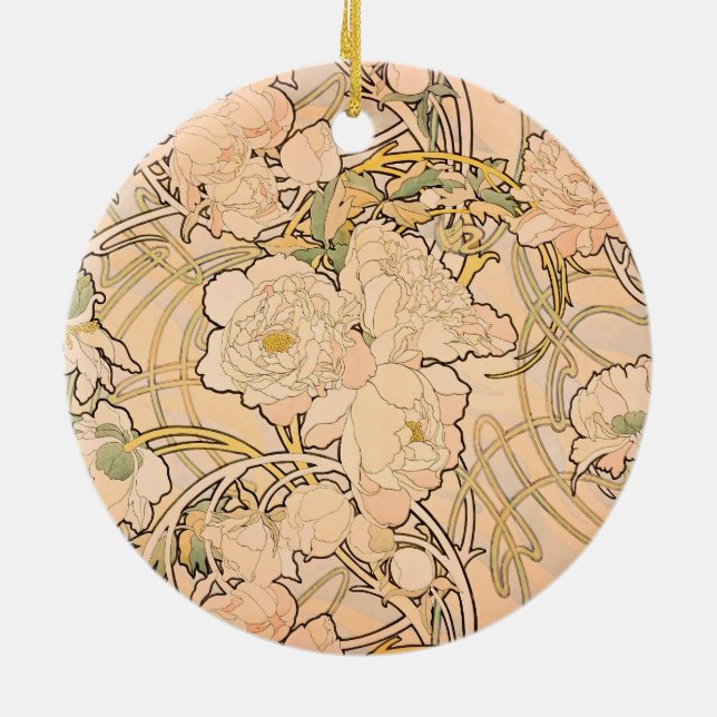 Alfonse Mucha Art Nouveau Peonies Keramik Ornament (Hinten)