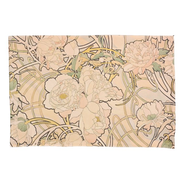 Alfonse Mucha Art Nouveau Peonies Kissenbezug (Vorderseite)