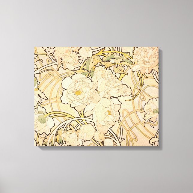 Alfonse Mucha Art Nouveau Peonies Leinwanddruck (Vorderseite)