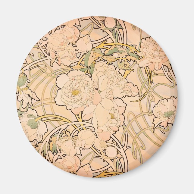 Alfonse Mucha Art Nouveau Peonies Magnet (Vorne)