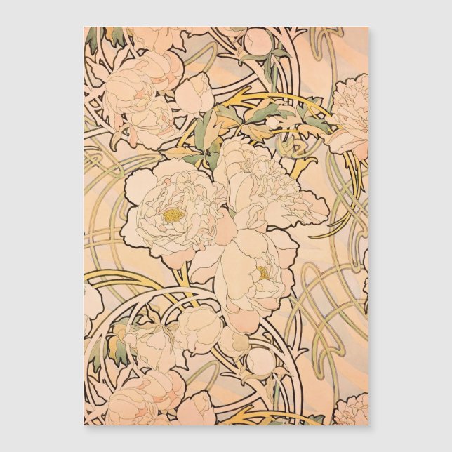 Alfonse Mucha Art Nouveau Peonies Magnetkarte (Vorderseite)