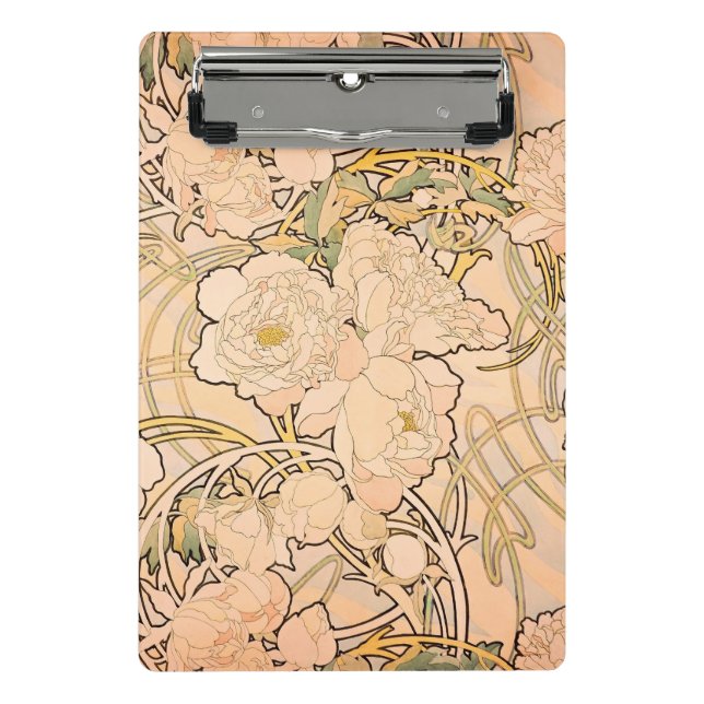 Alfonse Mucha Art Nouveau Peonies Mini Klemmbrett (Vorderseite)