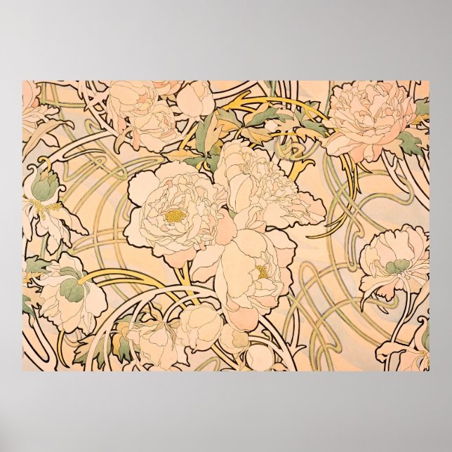Alfonse Mucha Art Nouveau Peonies Poster (Vorne)